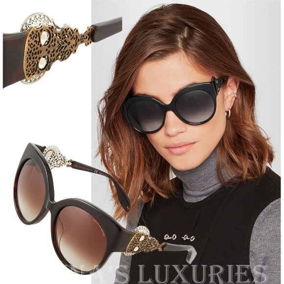 ALEXANDER MCQUEEN SUNGLASSES AM0061SA CAT EYE FILIGREE CRYSTAL SKULL